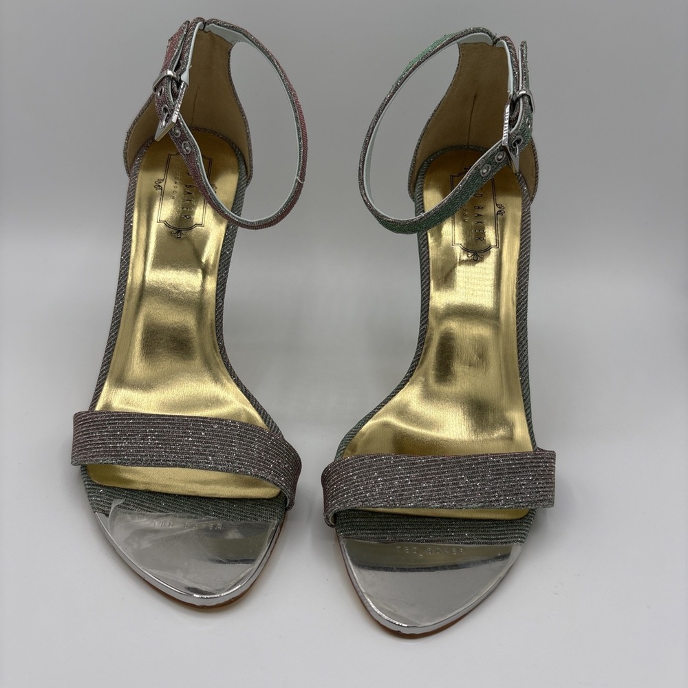 Ted Baker CAITTE Shimmer Ankle Strap Heels Glitter Sandal Women's Size 8 EU39